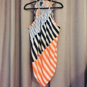 Sleeveless scarf tunic striped blue orange
